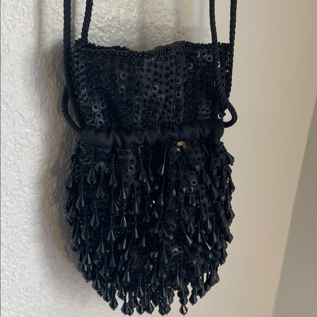 Elegant Black Sequin Drawstring Bag